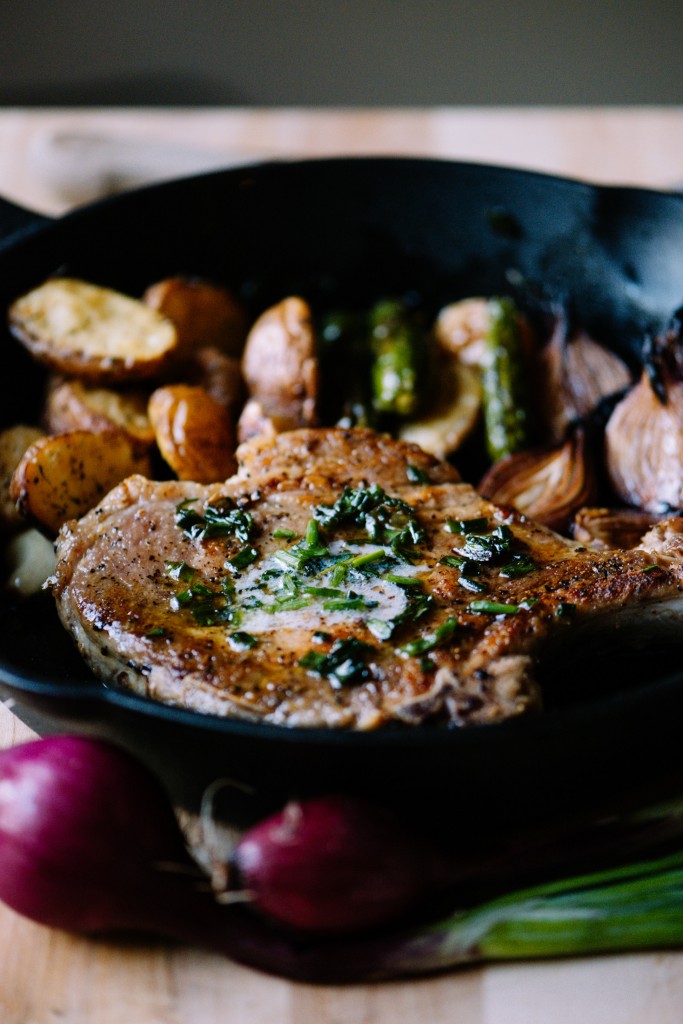 Pork Chop with Chive Butter & Balsamic Roasted Onions | BS' in the Kitchen